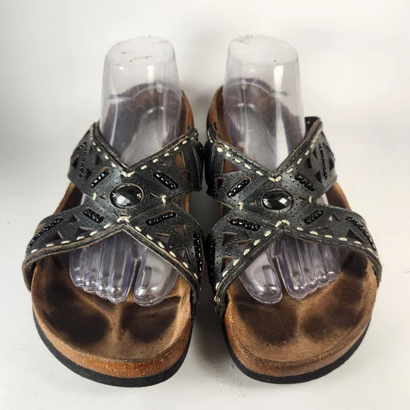 BETULA by BIRKENSTOCK Women's Joyce Sandal 10 Narrow Black Beaded Leather Shoes - Picture 9 of 9